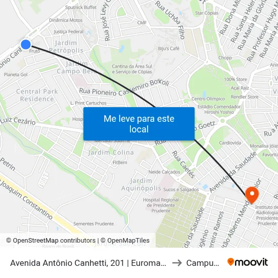 Avenida Antônio Canhetti, 201 | Euromarket to Campus 1 map