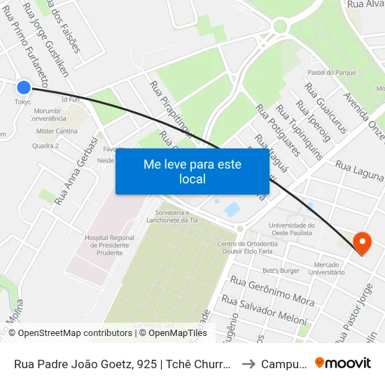 Rua Padre João Goetz, 925 | Tchê Churrascaria to Campus 1 map