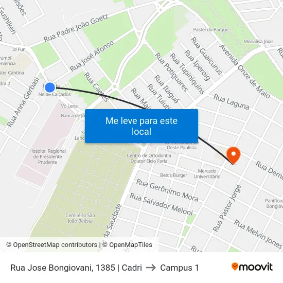 Rua Jose Bongiovani, 1385 | Cadri to Campus 1 map