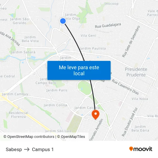 Sabesp to Campus 1 map