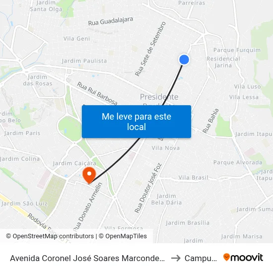 Avenida Coronel José Soares Marcondes, 220 to Campus 1 map