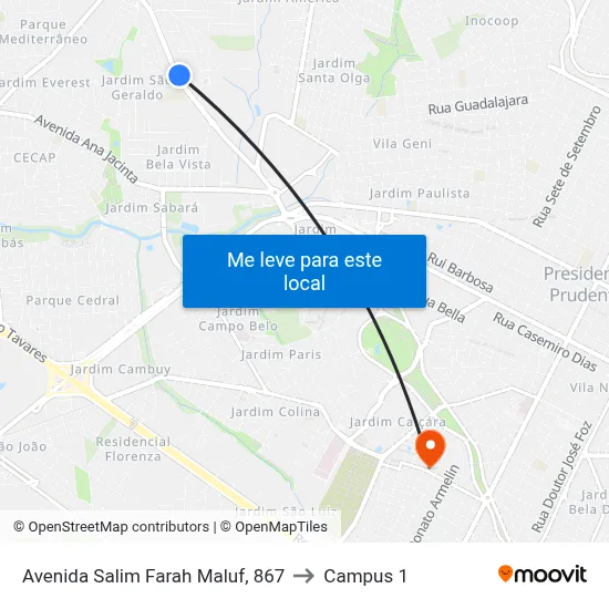 Avenida Salim Farah Maluf, 867 to Campus 1 map