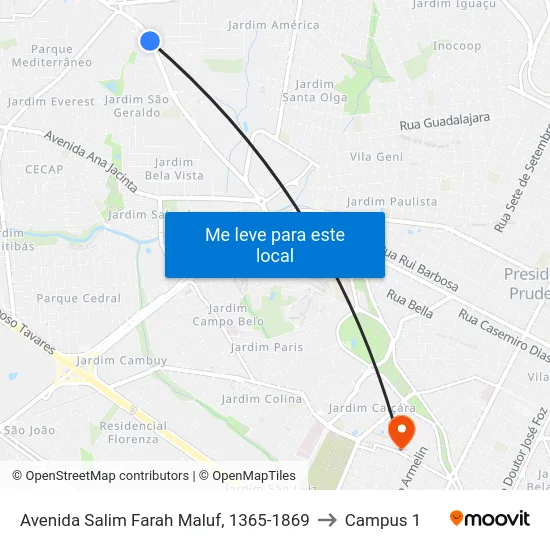Avenida Salim Farah Maluf, 1365-1869 to Campus 1 map