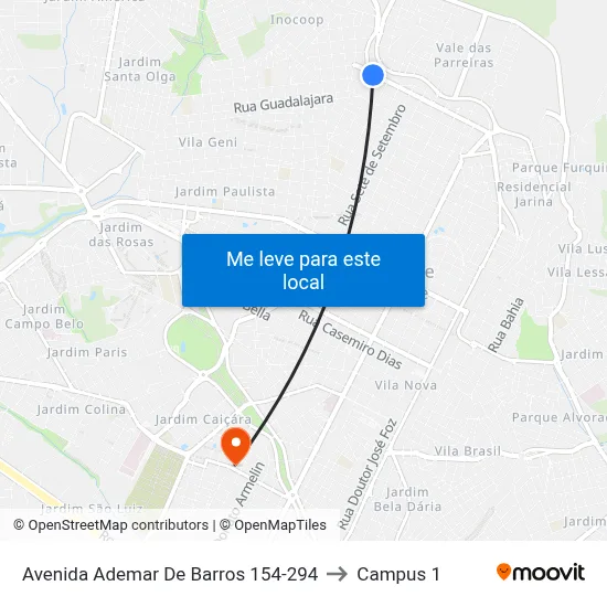 Avenida Ademar De Barros 154-294 to Campus 1 map