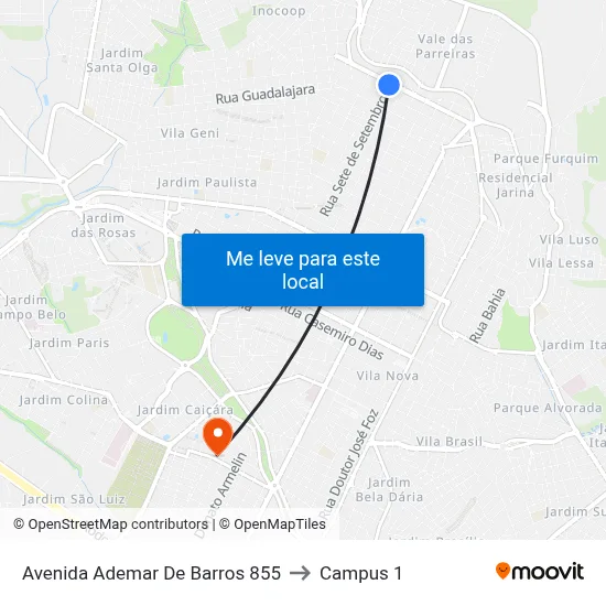 Avenida Ademar De Barros 855 to Campus 1 map