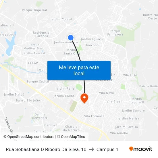 Rua Sebastiana D Ribeiro Da Silva, 10 to Campus 1 map