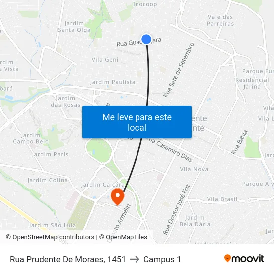 Rua Prudente De Moraes, 1451 to Campus 1 map