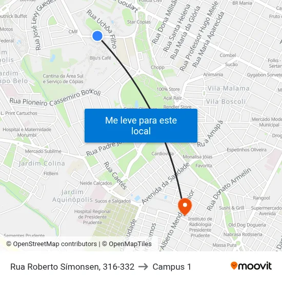 Rua Roberto Símonsen, 316-332 to Campus 1 map