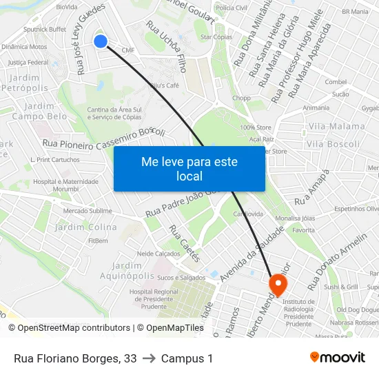 Rua Floriano Borges, 33 to Campus 1 map
