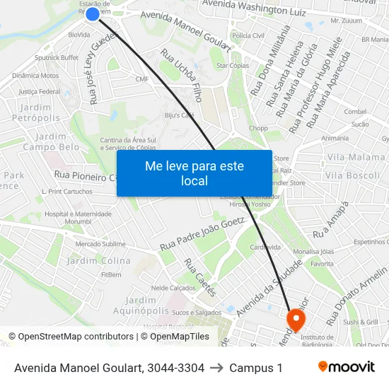 Avenida Manoel Goulart, 3044-3304 to Campus 1 map