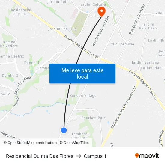 Residencial Quinta Das Flores to Campus 1 map