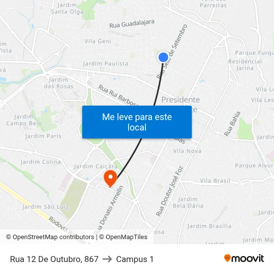 Rua 12 De Outubro, 867 to Campus 1 map