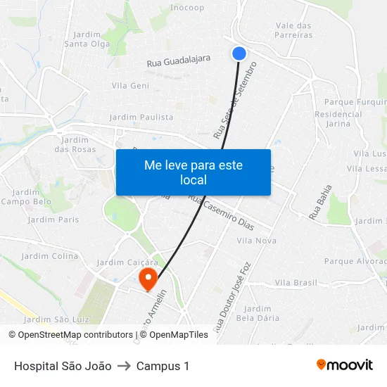 Hospital São João to Campus 1 map