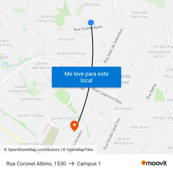 Rua Coronel Albino, 1530 to Campus 1 map