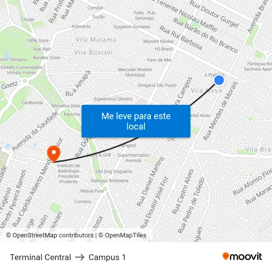 Terminal Central to Campus 1 map