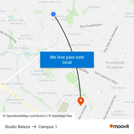 Studio Beleza to Campus 1 map