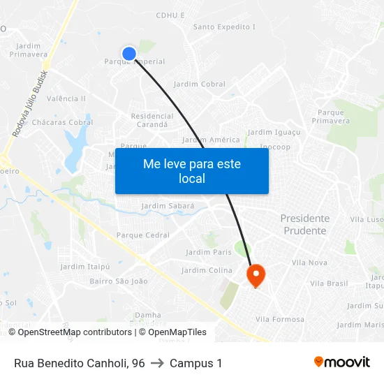 Rua Benedito Canholi, 96 to Campus 1 map