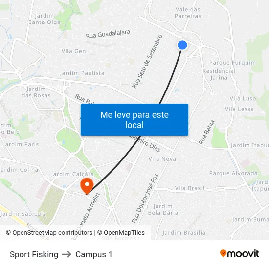 Sport Fisking to Campus 1 map