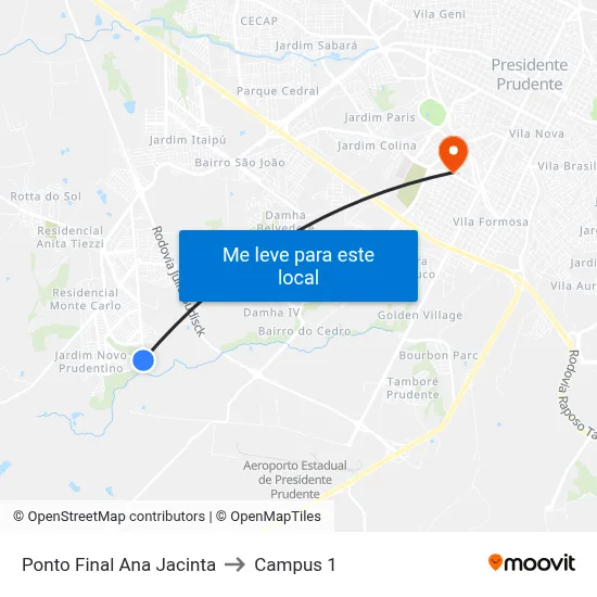 Ponto Final Ana Jacinta to Campus 1 map