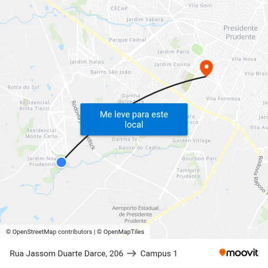 Rua Jassom Duarte Darce, 206 to Campus 1 map