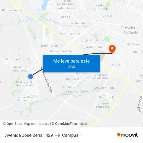 Avenida José Zerial, 429 to Campus 1 map