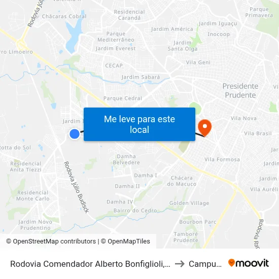 Rodovia Comendador Alberto Bonfiglioli, 2257 to Campus 1 map