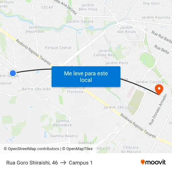 Rua Goro Shiraishi, 46 to Campus 1 map