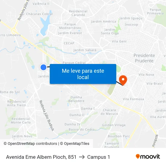 Avenida Eme Albem Pioch, 851 to Campus 1 map