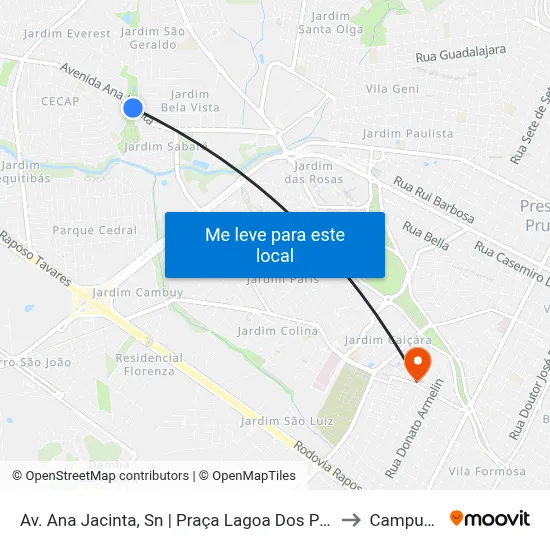 Av. Ana Jacinta, Sn | Praça Lagoa Dos Patos to Campus 1 map