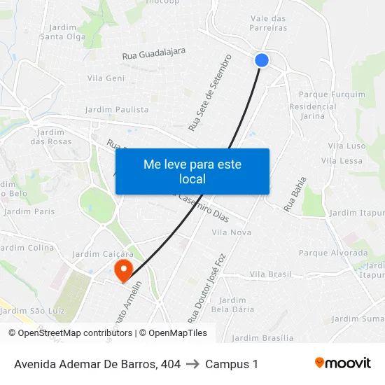 Avenida Ademar De Barros, 404 to Campus 1 map