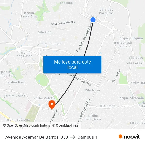Avenida Ademar De Barros, 850 to Campus 1 map