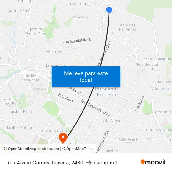 Rua Alvino Gomes Teixeira, 2480 to Campus 1 map