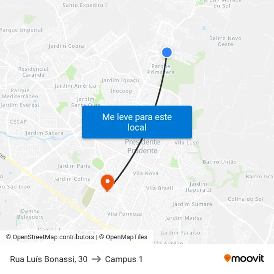 Rua Luís Bonassi, 30 to Campus 1 map