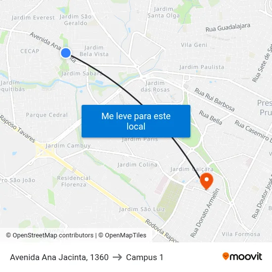 Avenida Ana Jacinta, 1360 to Campus 1 map