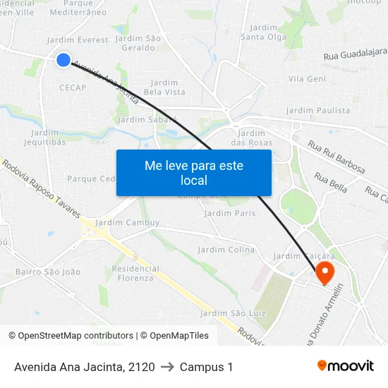 Avenida Ana Jacinta, 2120 to Campus 1 map
