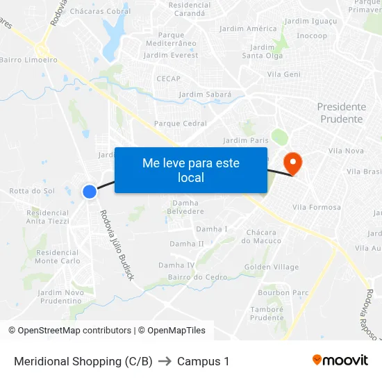 Meridional Shopping (C/B) to Campus 1 map