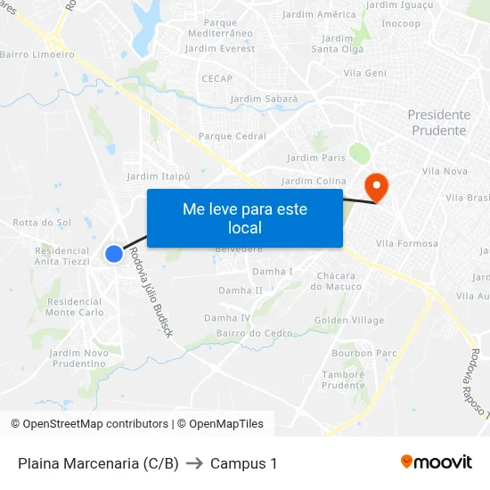 Plaina Marcenaria (C/B) to Campus 1 map