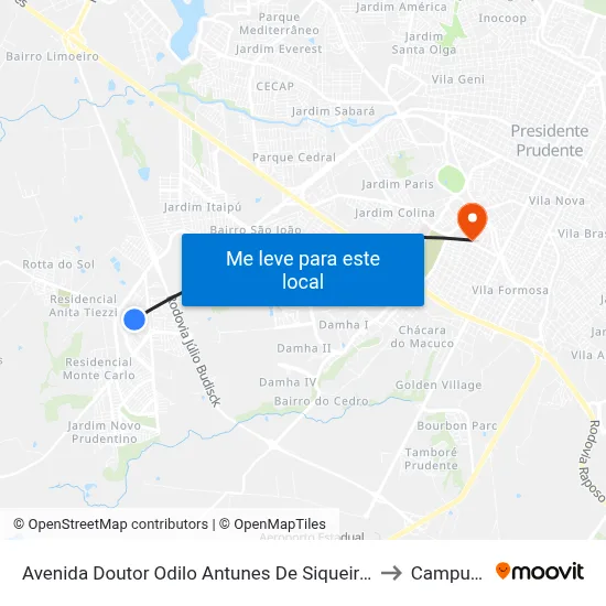 Avenida Doutor Odilo Antunes De Siqueira, 243 to Campus 1 map