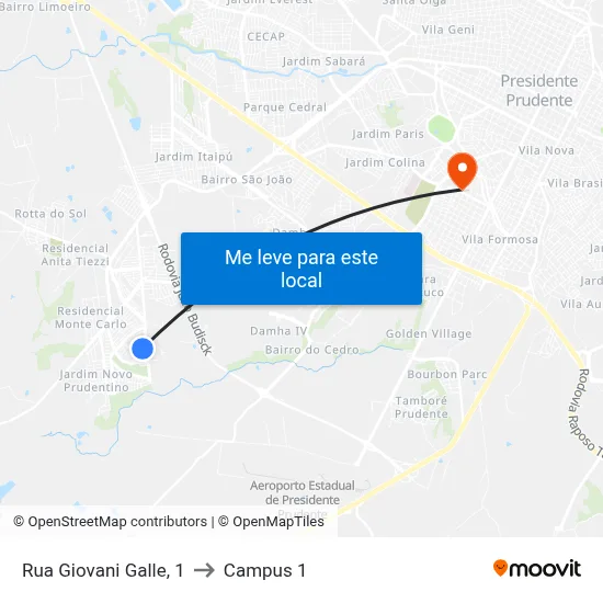 Rua Giovani Galle, 1 to Campus 1 map