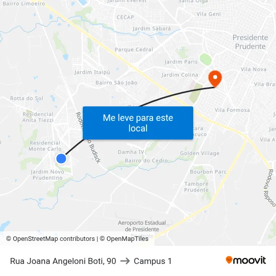 Rua Joana Angeloni Boti, 90 to Campus 1 map
