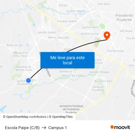 Escola Paipe (C/B) to Campus 1 map