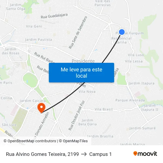 Rua Alvino Gomes Teixeira, 2199 to Campus 1 map