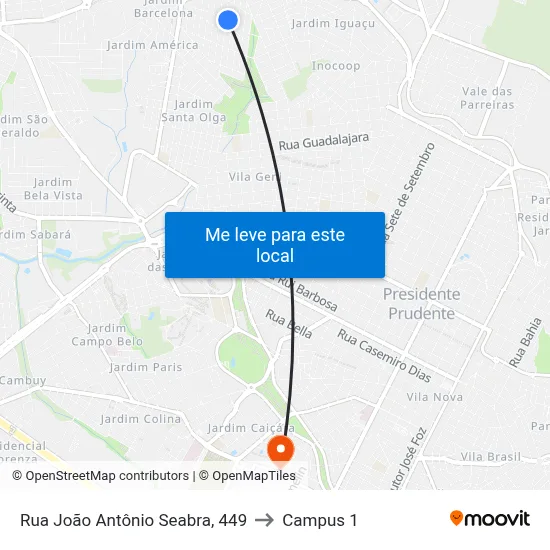 Rua João Antônio Seabra, 449 to Campus 1 map