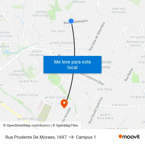 Rua Prudente De Moraes, 1697 to Campus 1 map