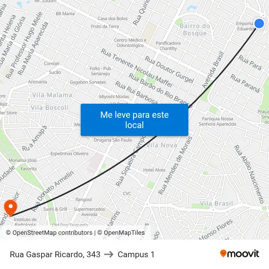 Rua Gaspar Ricardo, 343 to Campus 1 map