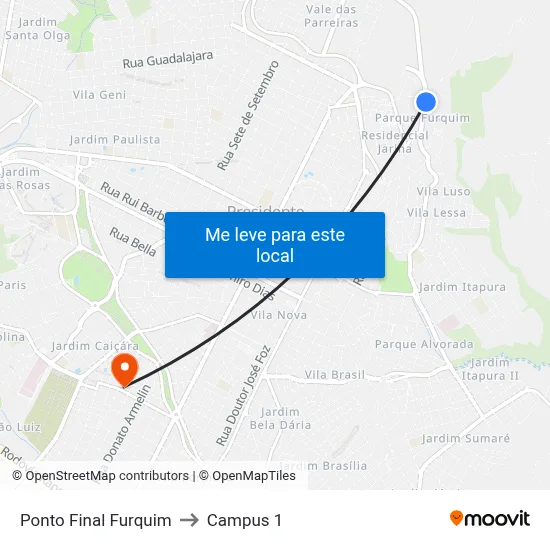 Ponto Final Furquim to Campus 1 map