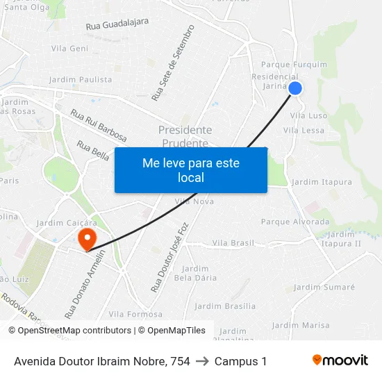 Avenida Doutor Ibraim Nobre, 754 to Campus 1 map