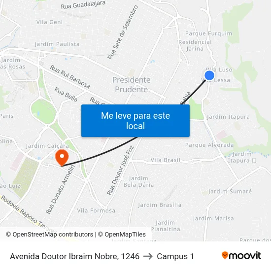 Avenida Doutor Ibraim Nobre, 1246 to Campus 1 map