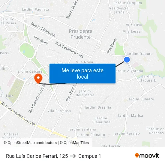 Rua Luís Carlos Ferrari, 125 to Campus 1 map