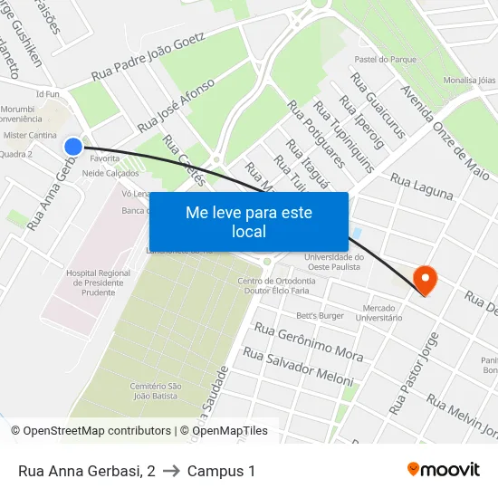 Rua Anna Gerbasi, 2 to Campus 1 map